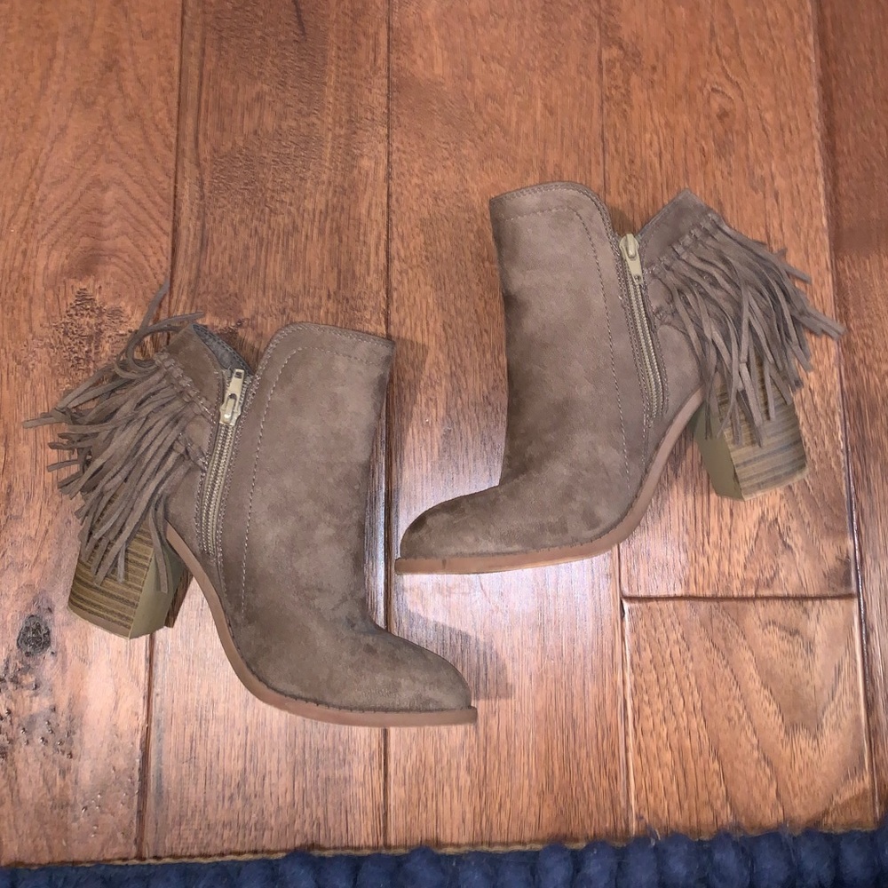 Brown fringe booties